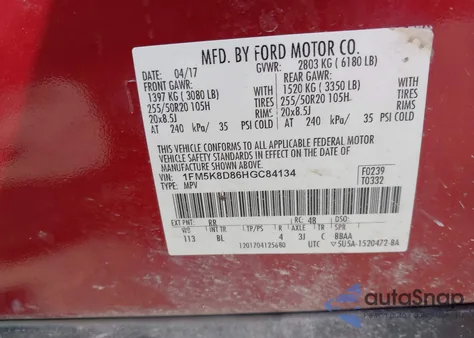2017 Ford Explorer Xlt from USA, damaged, VIN 1FM5K8D86HGC84134
